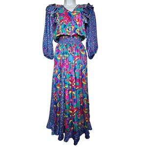Jaymee Papell Vintage 80’s Beautiful Maxi Dress Cinch Waist Tussles Artsy Small